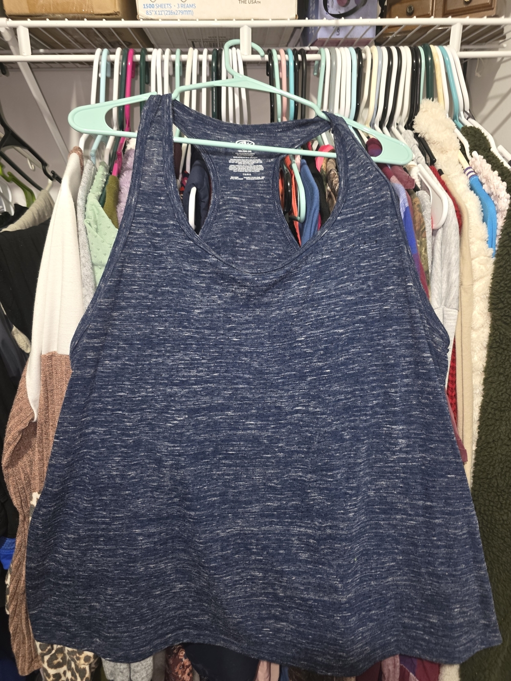 Athletic Works Heathered Navy Racerback Muscle Tank
